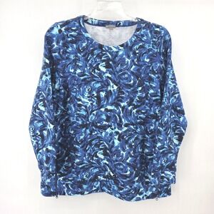 Talbots Women's Blue Swirl Print Long Sleeve Sweatshirt M Zip Sides